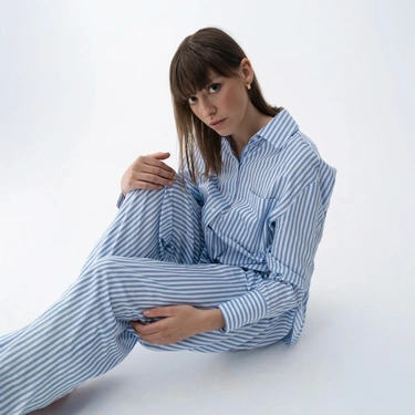  Qua Home Mara Kadın Dokuma Pantolon Mavi