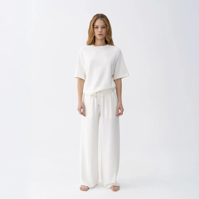  Qua Home Noa Kadın Modal Wide Leg Pantolon Ekru