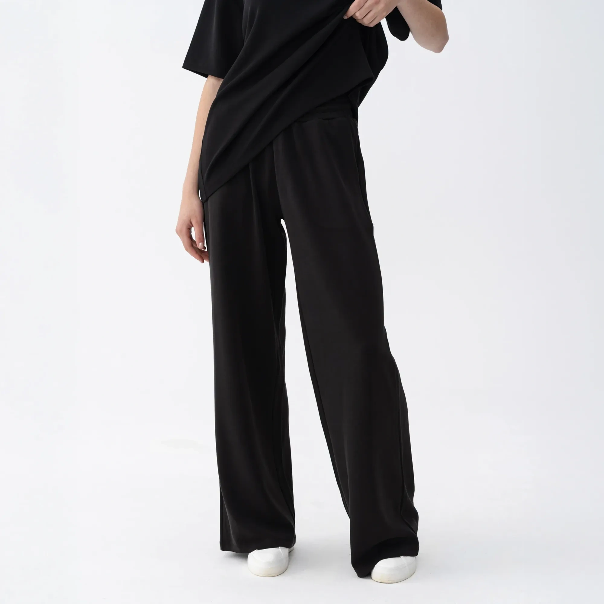 Qua Home Noa Kadın Modal Wide Leg Pantolon Siyah