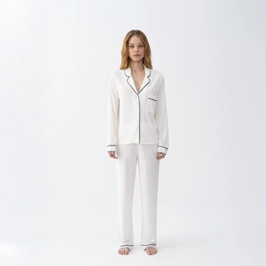  Qua Home Sia Kadın Modal Suprem Biyeli Pantolon Pijama Ekru