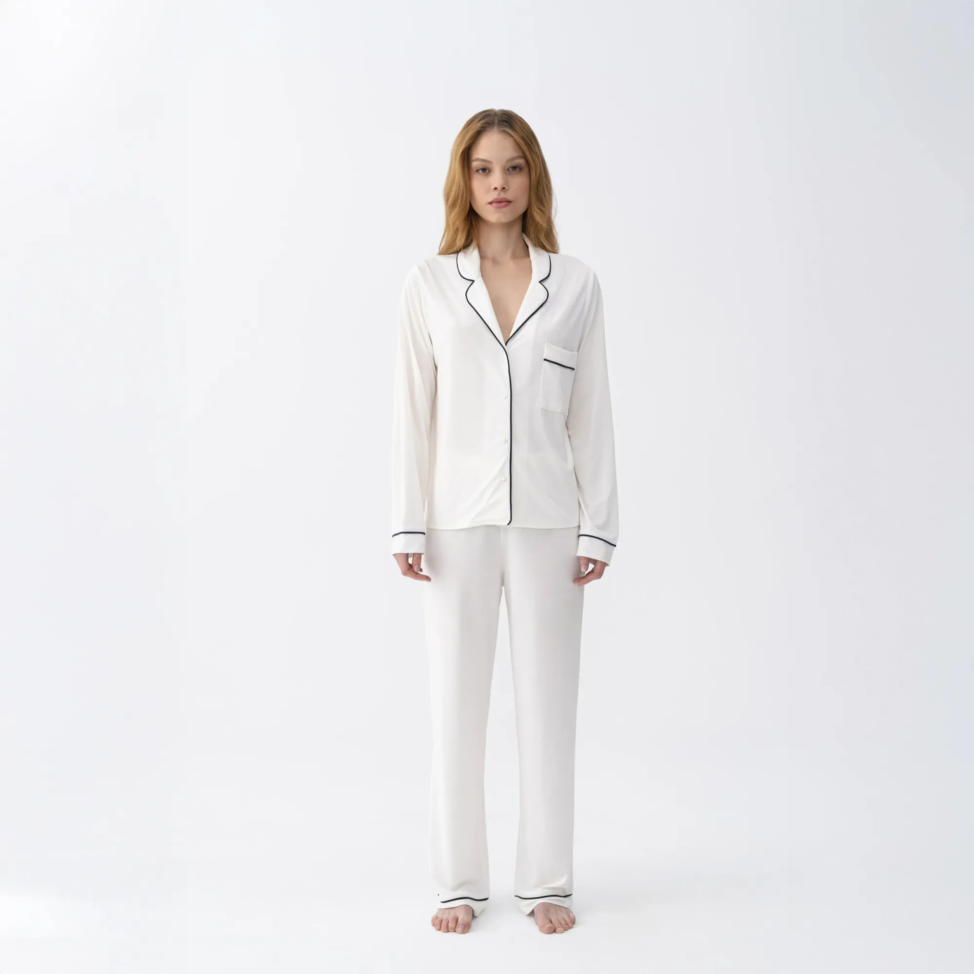  Qua Home Sia Kadın Modal Suprem Biyeli Pantolon Pijama Ekru