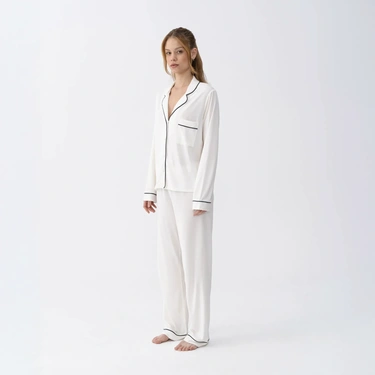 Qua Home Sia Kadın Modal Suprem Biyeli Pantolon Pijama Ekru