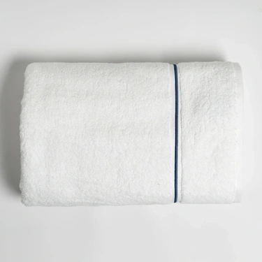  Qua Home Petunia Pima Pamuk Banyo Havlusu Beyaz Lacivert 90x150 cm