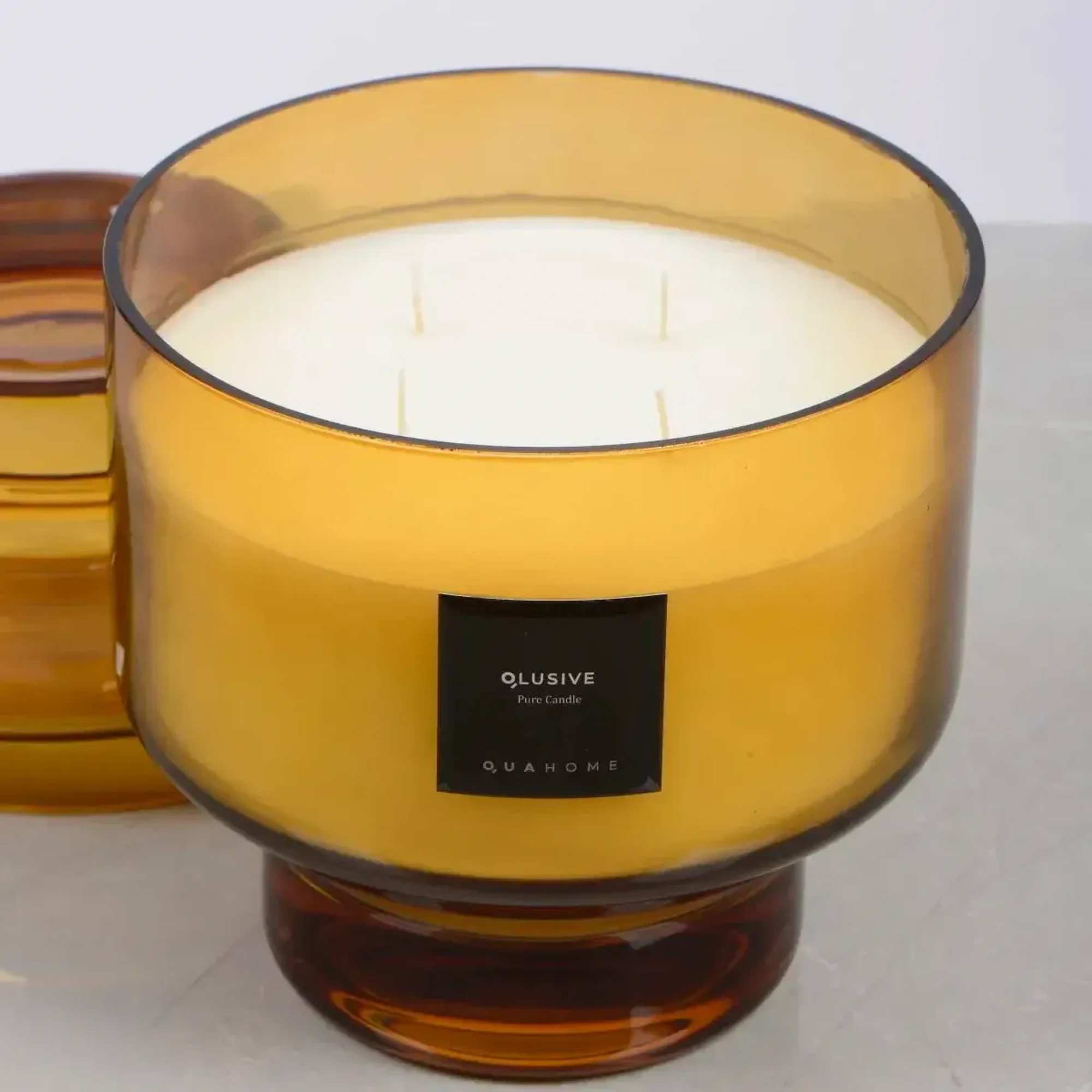 Qua Home Lois Cam Kapaklı Amber Mum 1000 Gr