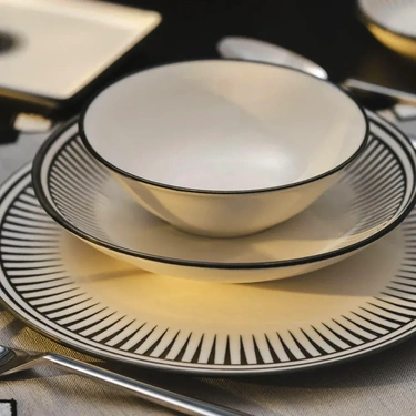  Qua Home Aspen Siyah Çizgili Kase 16 cm