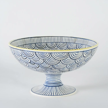  Qua Home Itzel Desenli Ayaklı Mavi Kase 25 cm