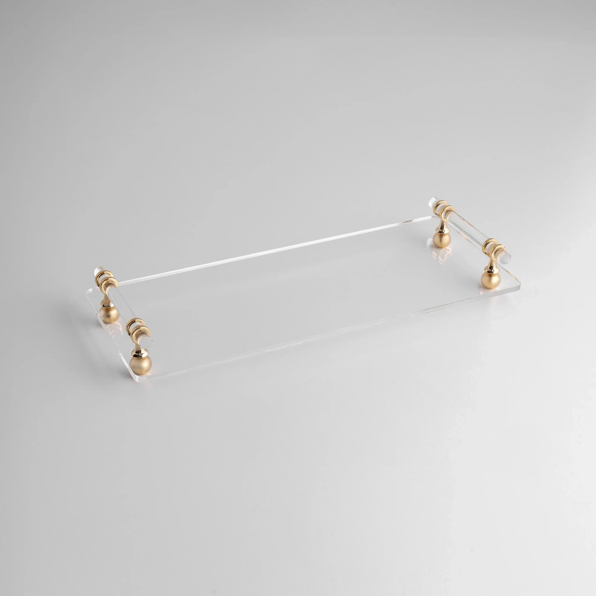 Qua Home Etser Pirinç Kulp Detaylı Pleksi Tepsi 40x17 cm