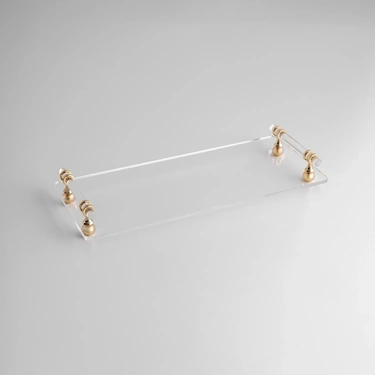  Qua Home Etser Pirinç Kulp Detaylı Pleksi Tepsi 40x17 cm