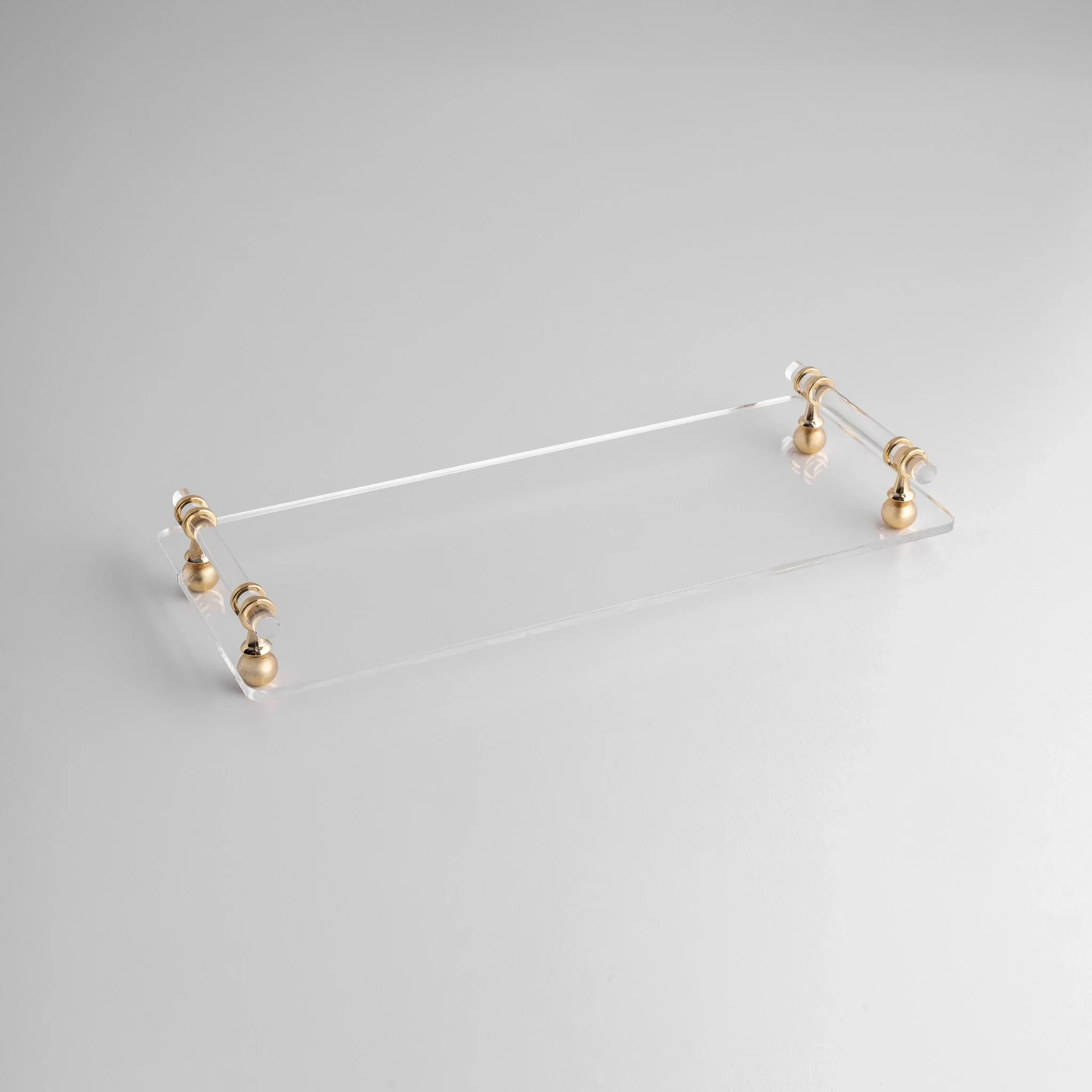  Qua Home Etser Pirinç Kulp Detaylı Pleksi Tepsi 40x17 cm