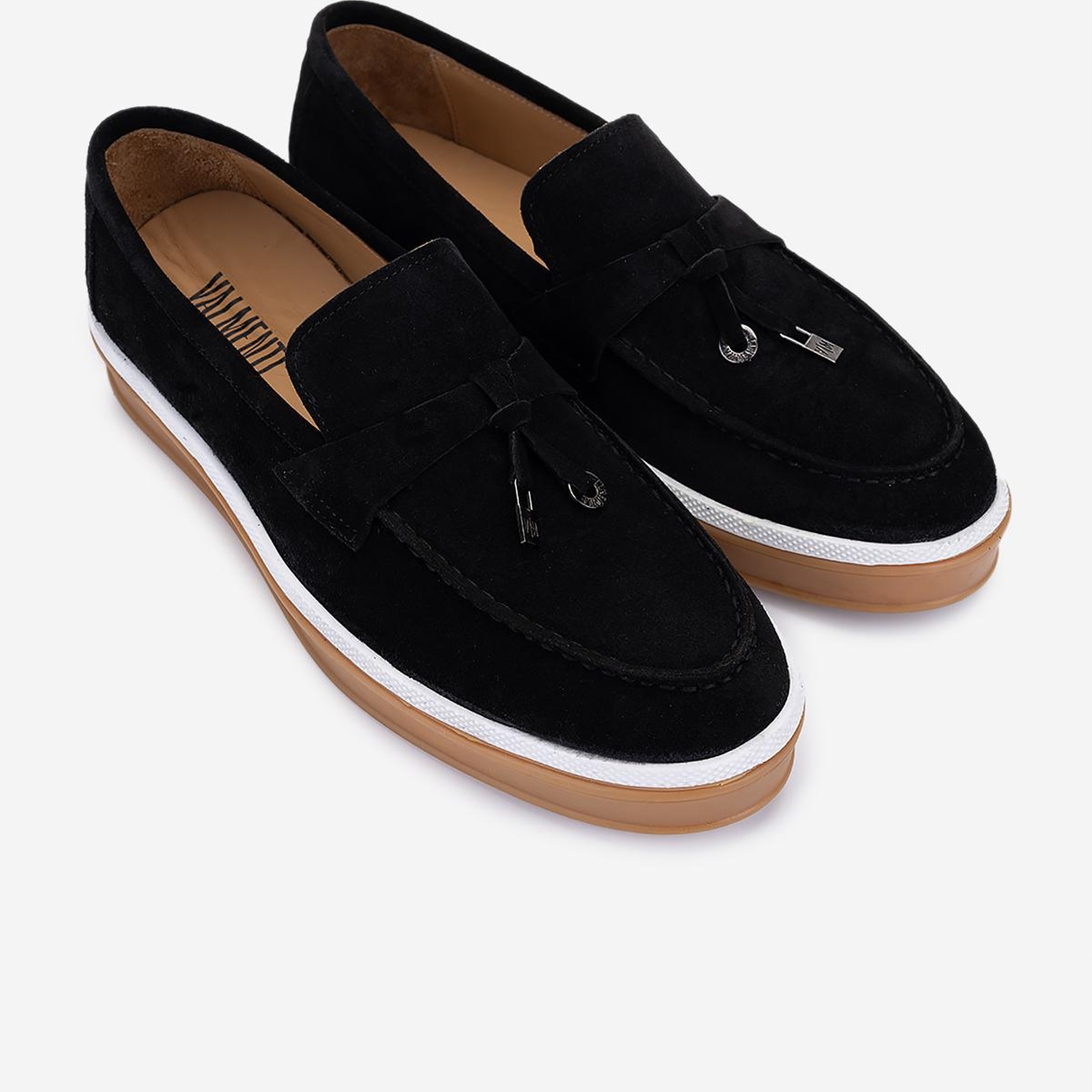 Valmenti Erkek Hakiki Deri Siyah Süet Loafer Ayakkabı