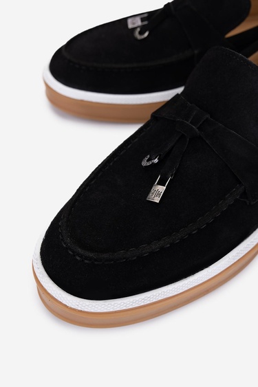  Valmenti Erkek Hakiki Deri Siyah Süet Loafer Ayakkabı