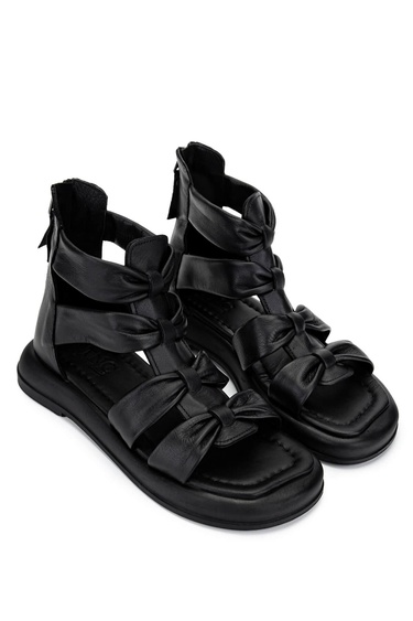  Tamer Tanca Kadın Hakiki Deri Siyah Düz Sandalet