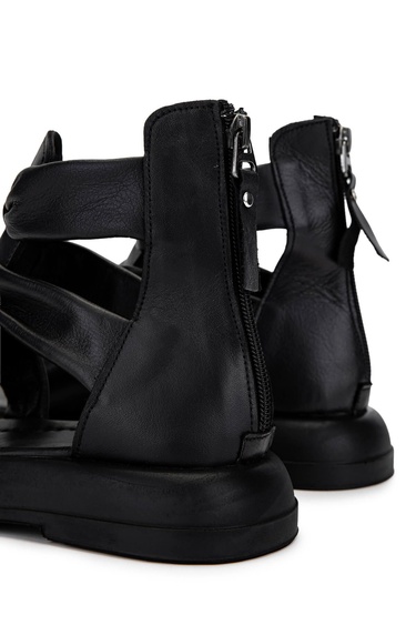  Tamer Tanca Kadın Hakiki Deri Siyah Düz Sandalet