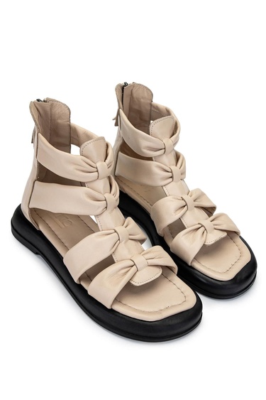  Tamer Tanca Kadın Hakiki Deri Bej Düz Sandalet