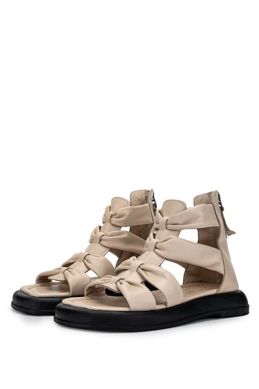  Tamer Tanca Kadın Hakiki Deri Bej Düz Sandalet