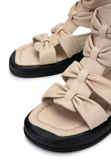  Tamer Tanca Kadın Hakiki Deri Bej Düz Sandalet