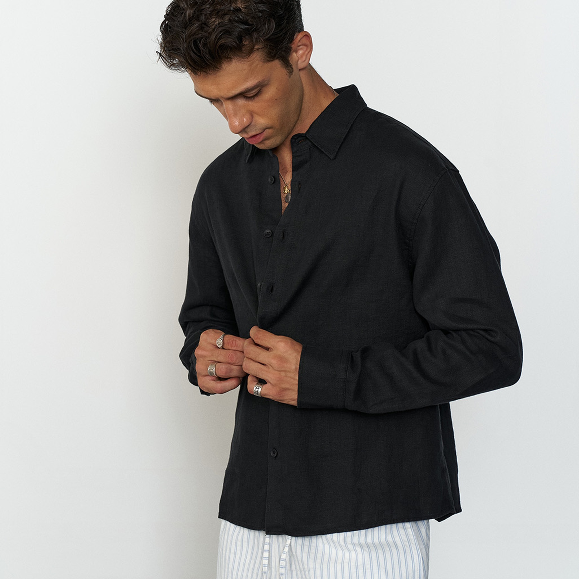 %100 Keten Oversize Gömlek