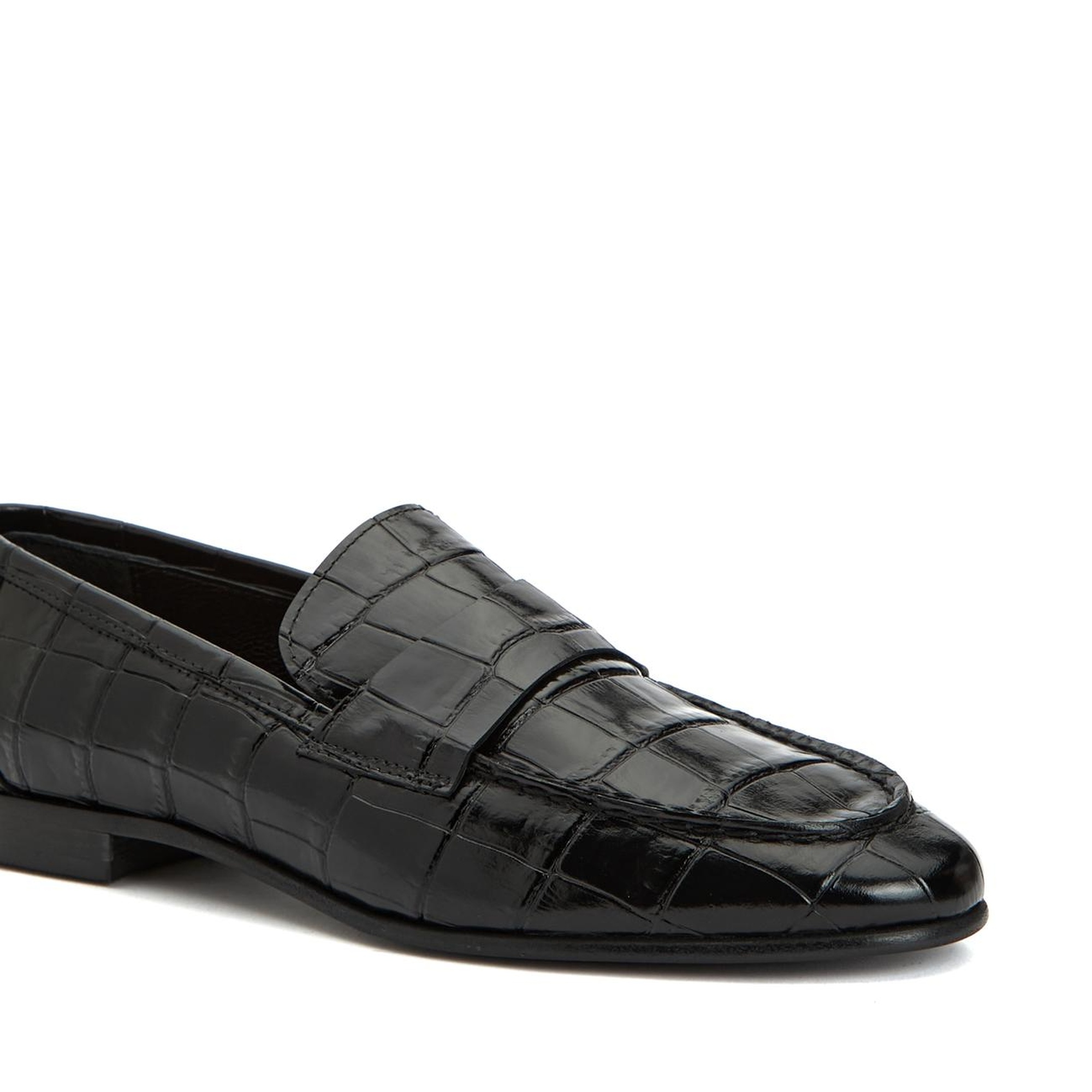 George Hogg Kadın Siyah Kroko Desenli Deri Loafer