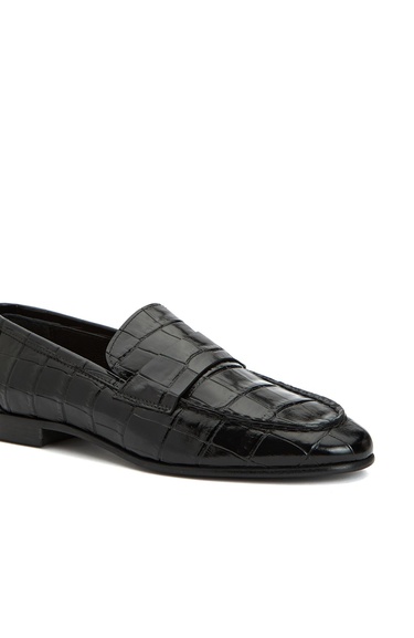  George Hogg Kadın Siyah Kroko Desenli Deri Loafer