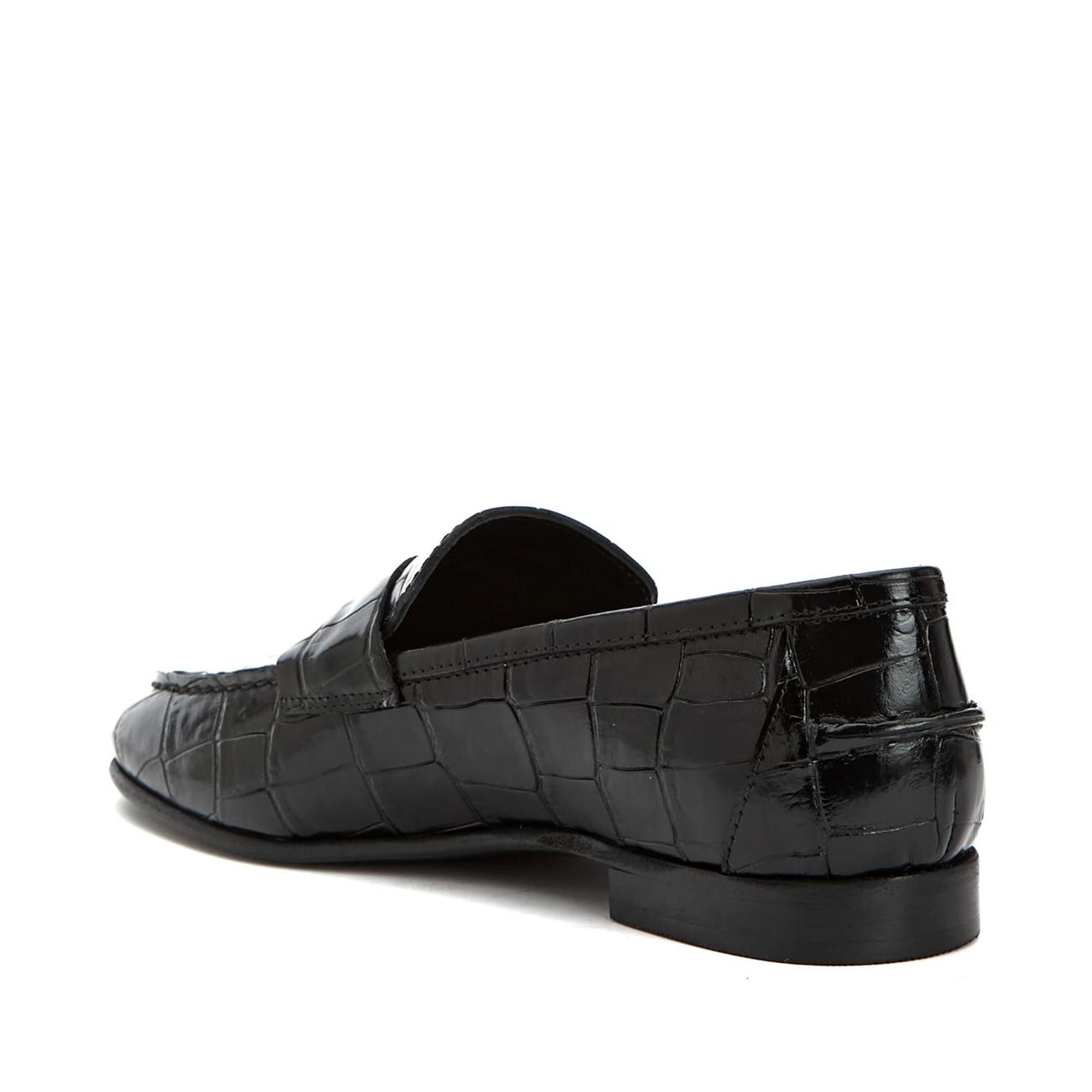 George Hogg Kadın Siyah Kroko Desenli Deri Loafer