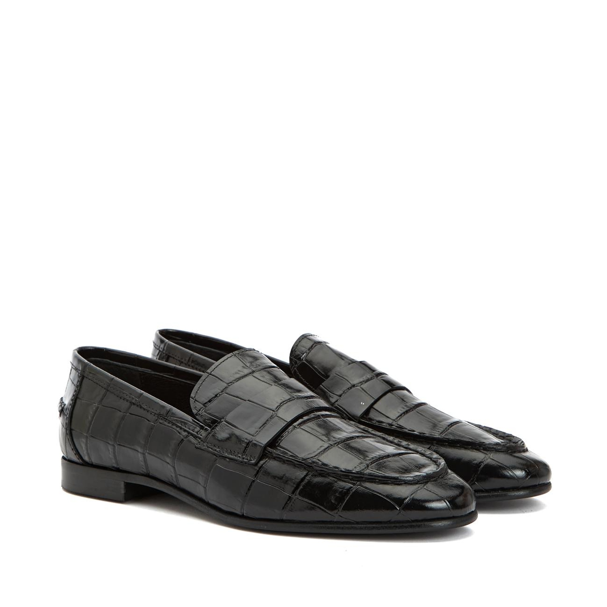 George Hogg Kadın Siyah Kroko Desenli Deri Loafer