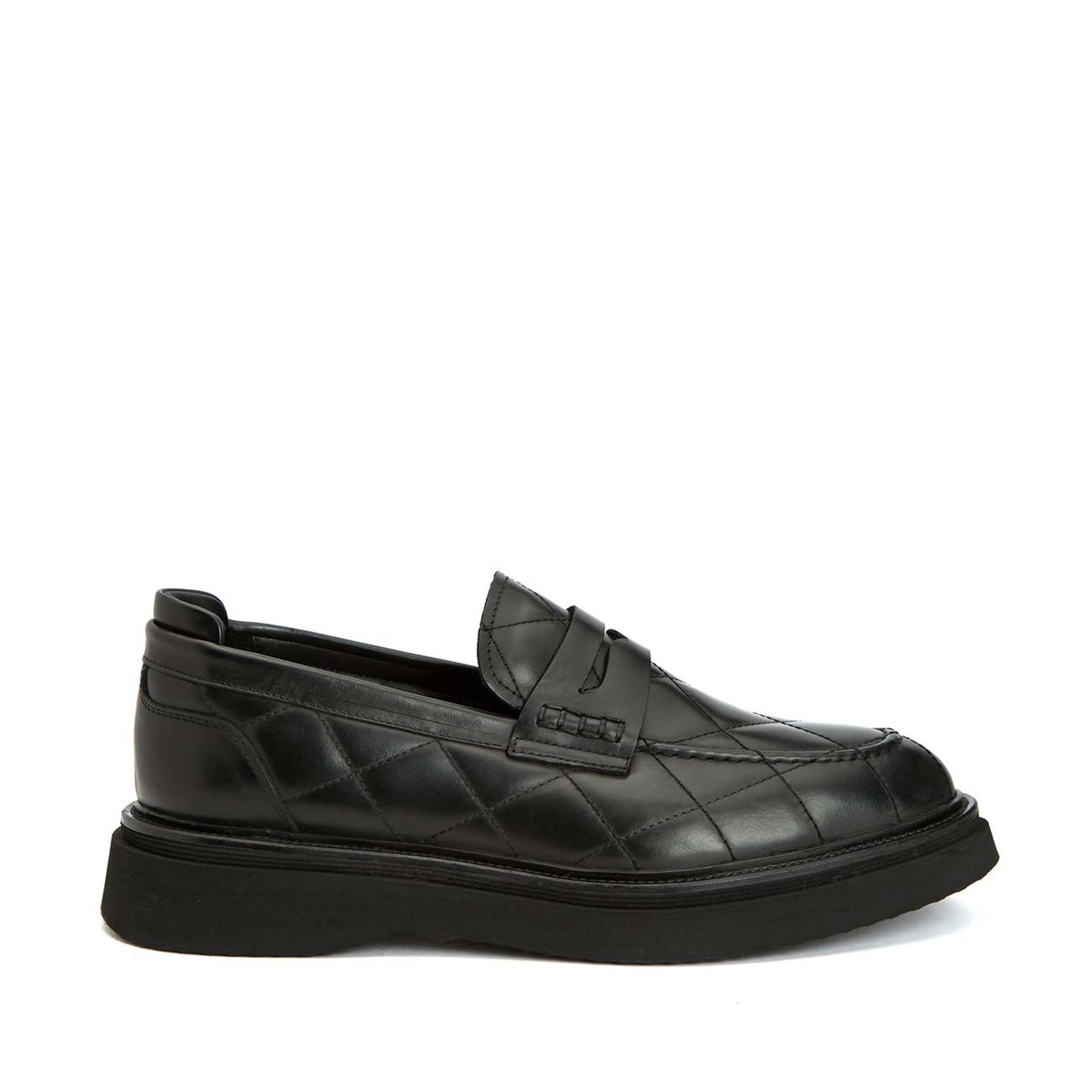 Divarese Erkek Siyah Dikiş Detaylı Deri Loafer