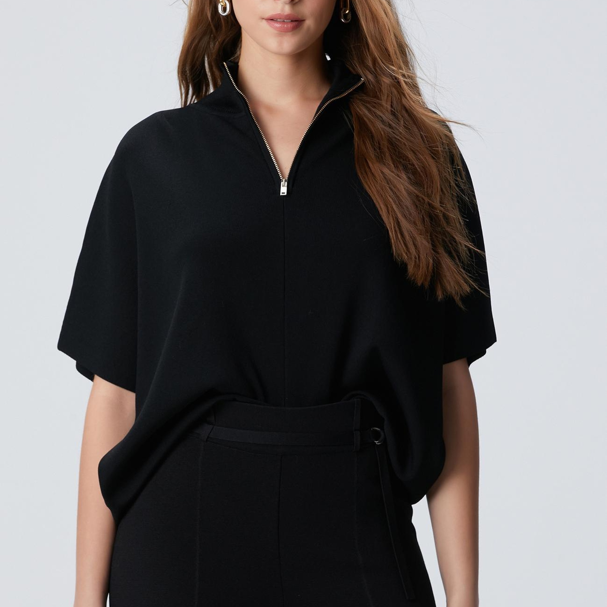 Network Kadın Siyah Bol Form Basic Triko Kazak