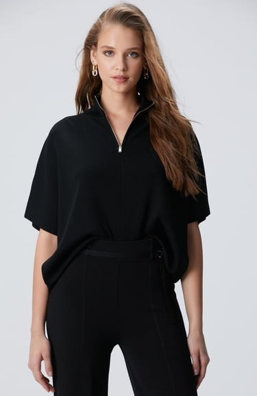  Network Kadın Siyah Bol Form Basic Triko Kazak