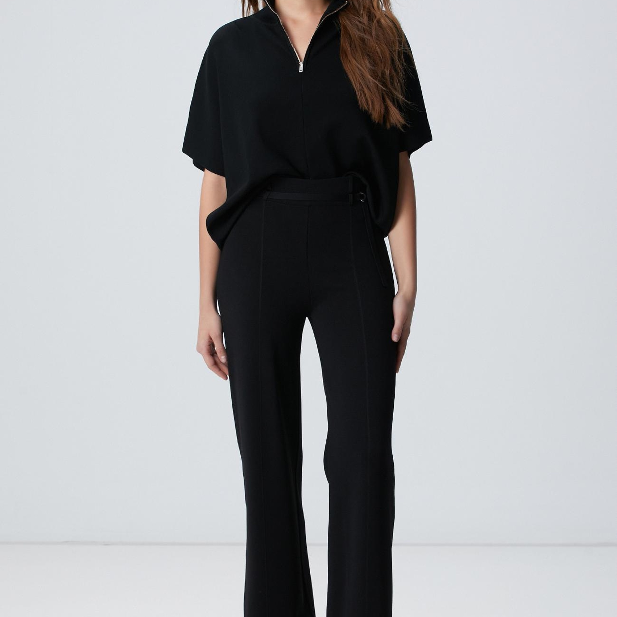 Network Kadın Siyah Bol Form Basic Triko Kazak