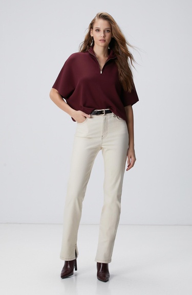  Network Kadın Vişne Bol Form Basic Triko Kazak