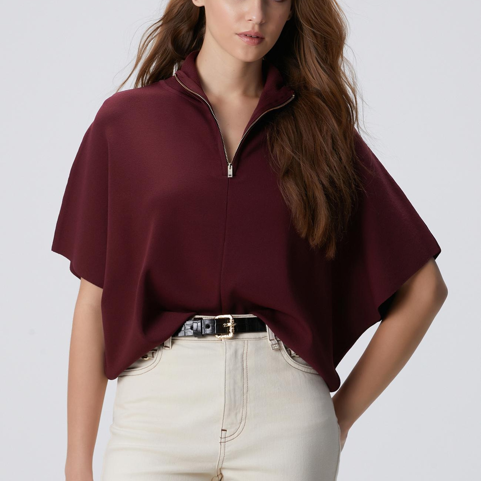 Network Kadın Vişne Bol Form Basic Triko Kazak