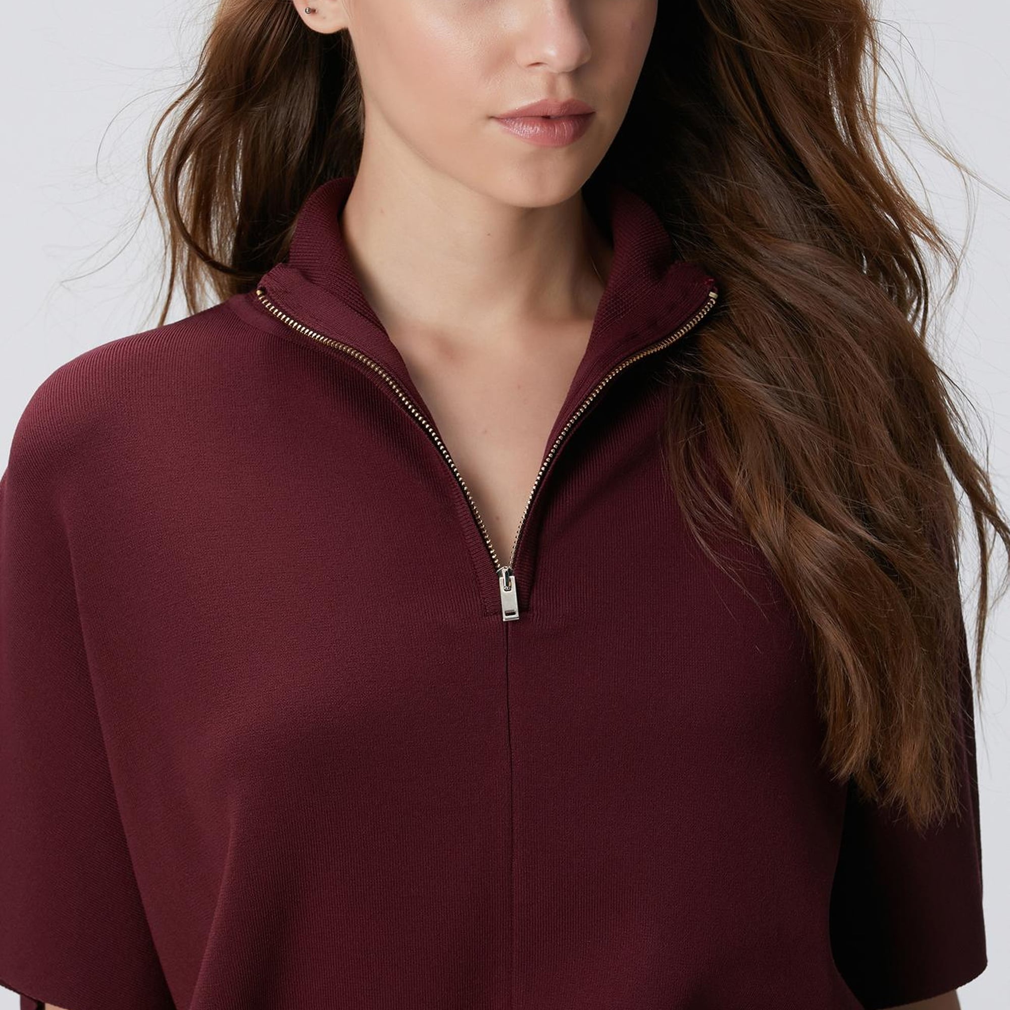 Network Kadın Vişne Bol Form Basic Triko Kazak