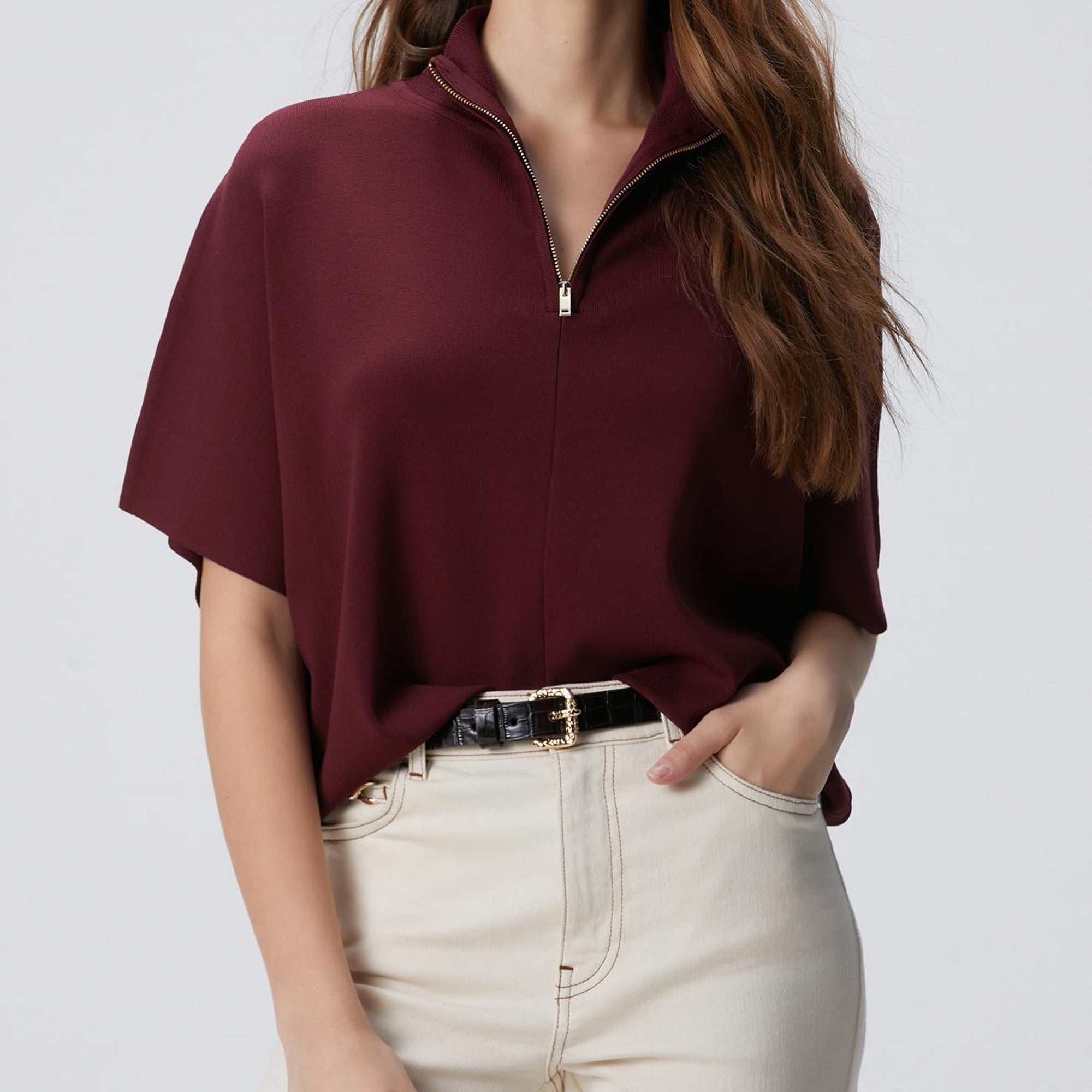 Network Kadın Vişne Bol Form Basic Triko Kazak