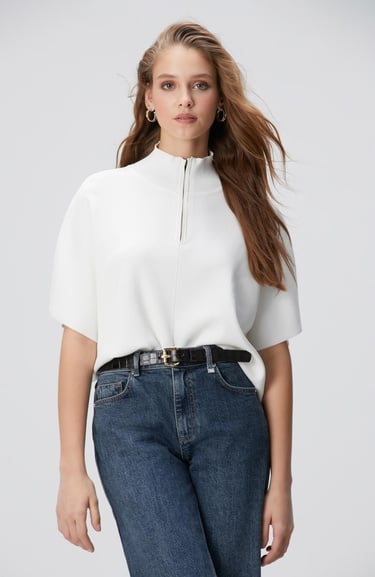  Network Kadın Kırık Beyaz Bol Form Basic Triko Kazak