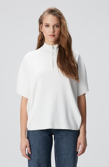  Network Kadın Kırık Beyaz Bol Form Basic Triko Kazak