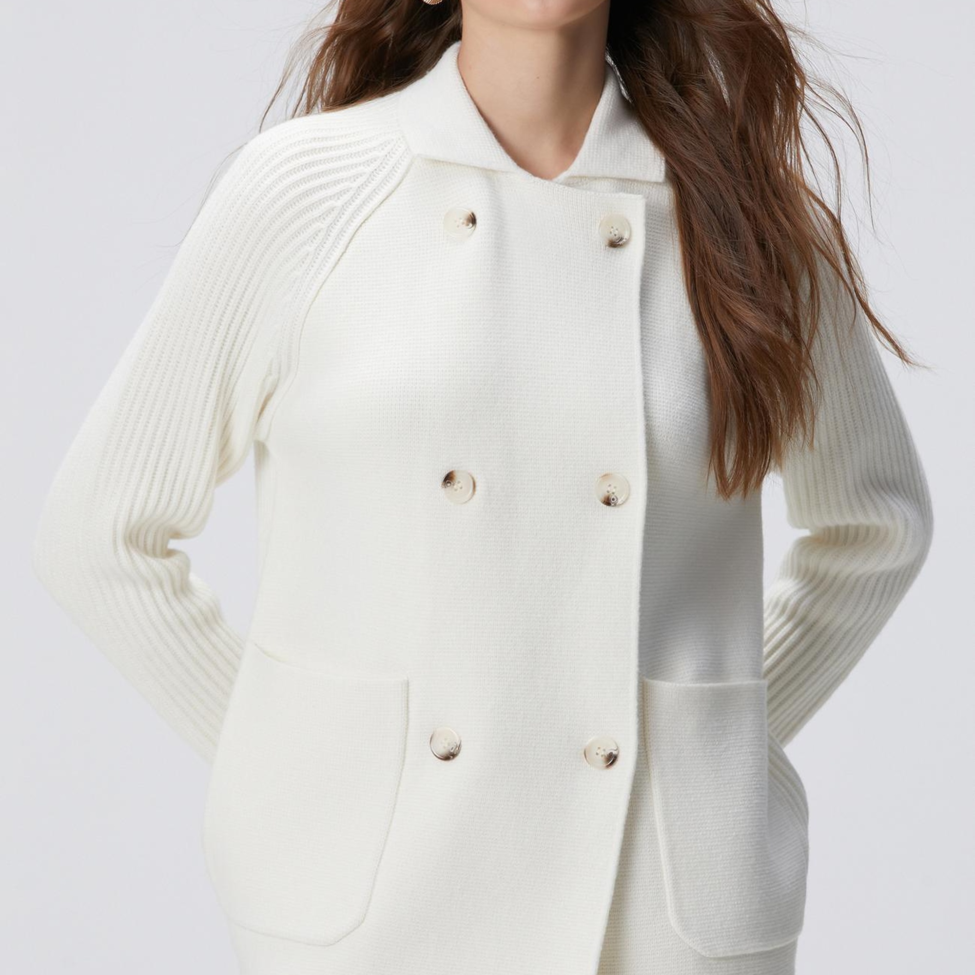 Network Kadın Kırık Beyaz Yün Karışımlı Triko Ceket