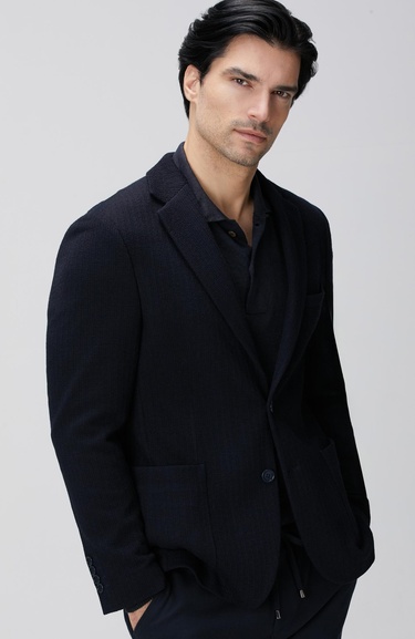  Network Erkek Lacivert Yün Karışımlı Örme Ceket