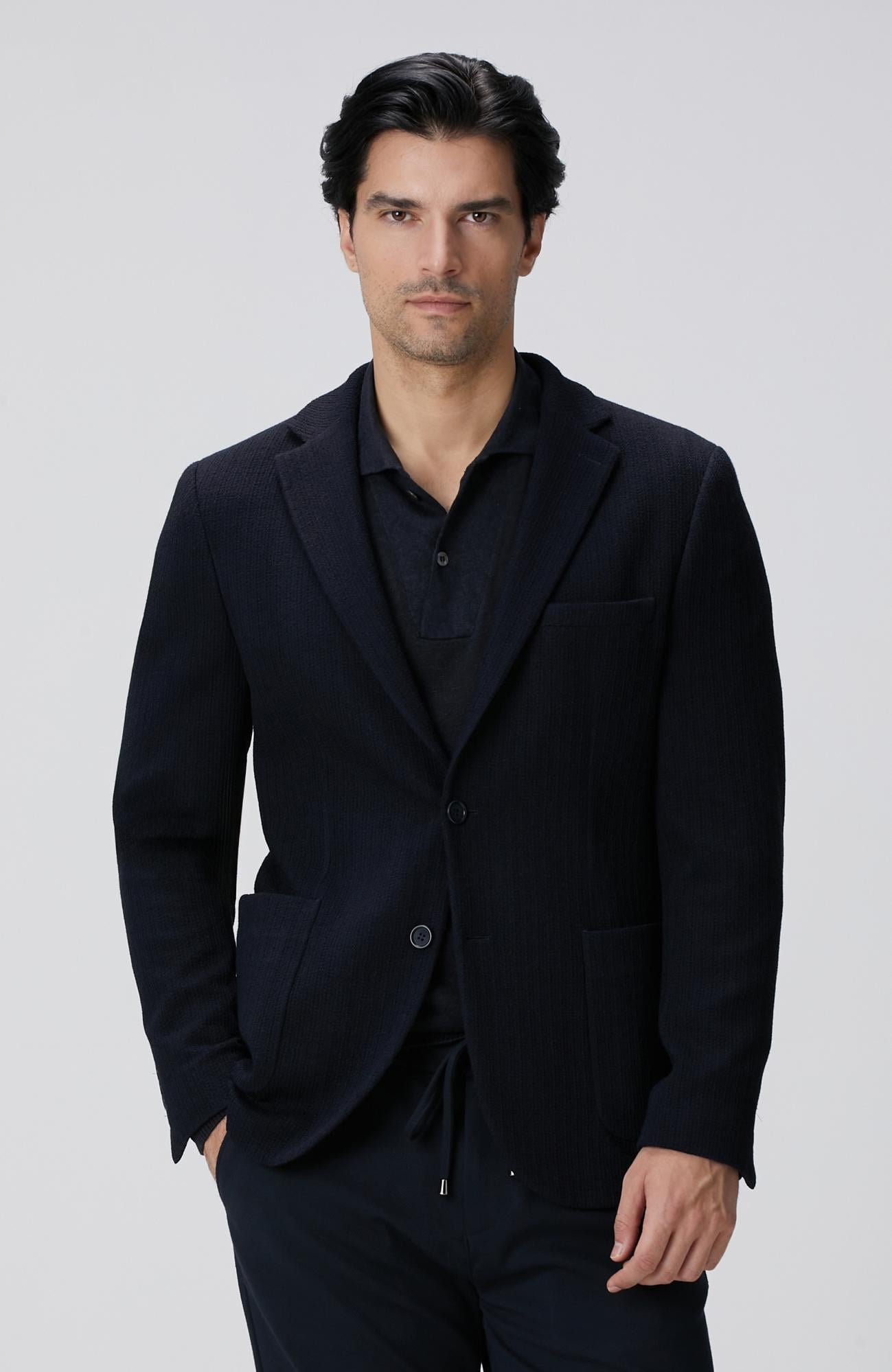  Network Erkek Lacivert Yün Karışımlı Örme Ceket