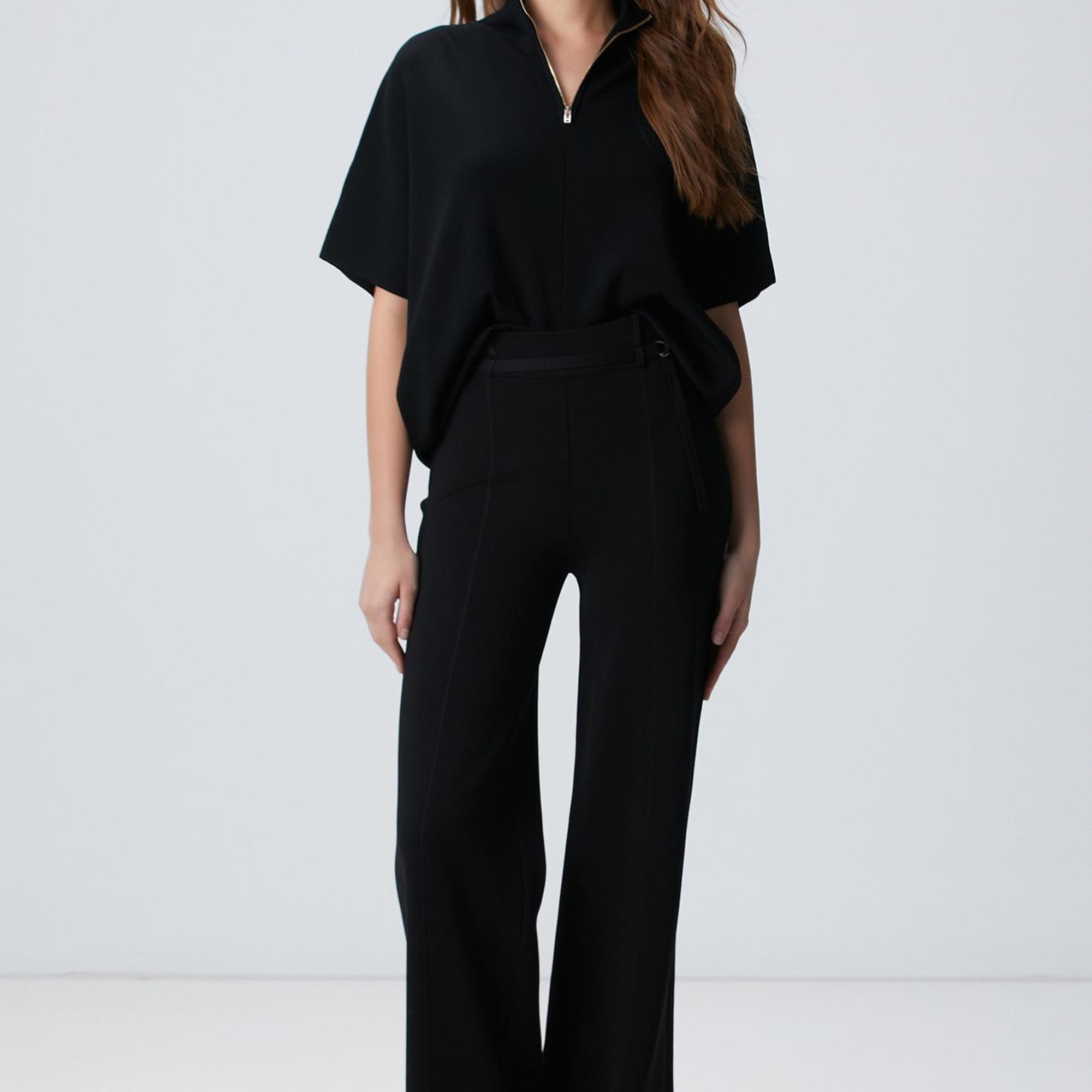 Network Kadın Siyah Bol Form Basic Triko Pantolon