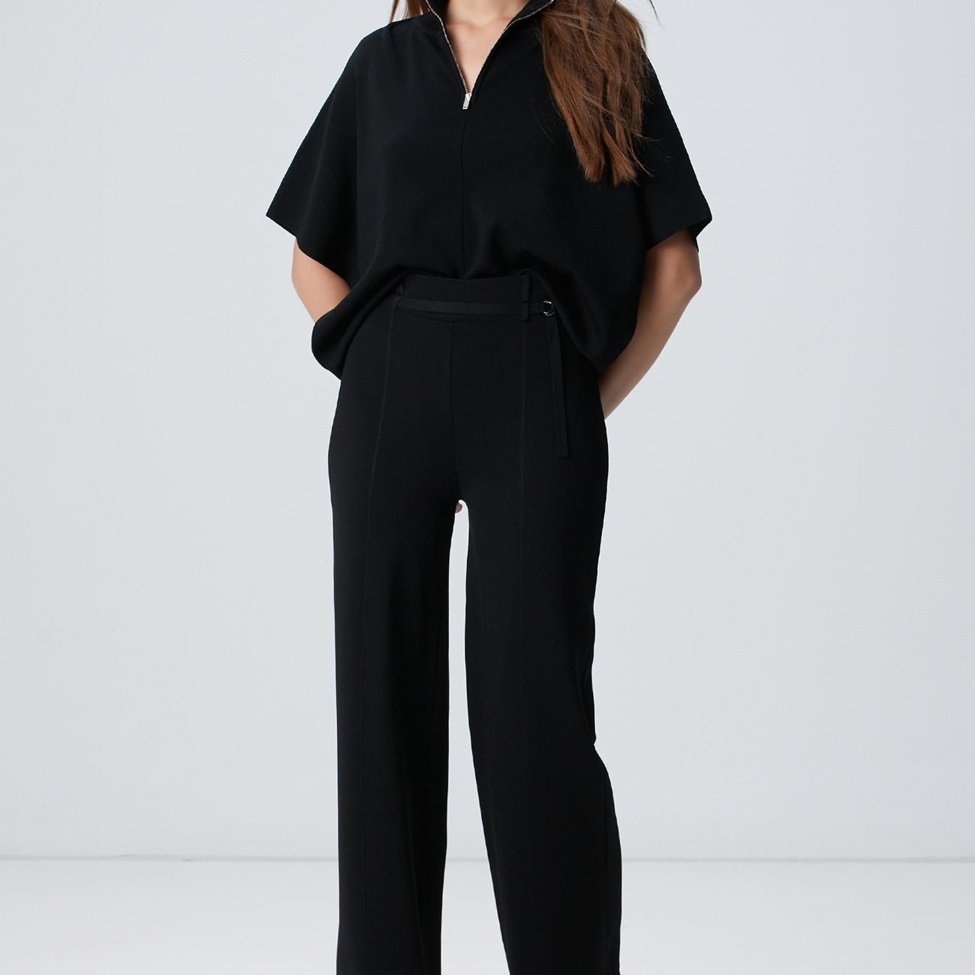 Network Kadın Siyah Bol Form Basic Triko Pantolon