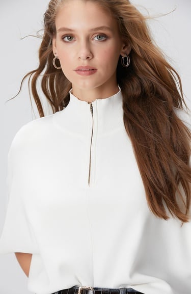  Network Kadın Kırık Beyaz Bol Form Basic Triko Kazak