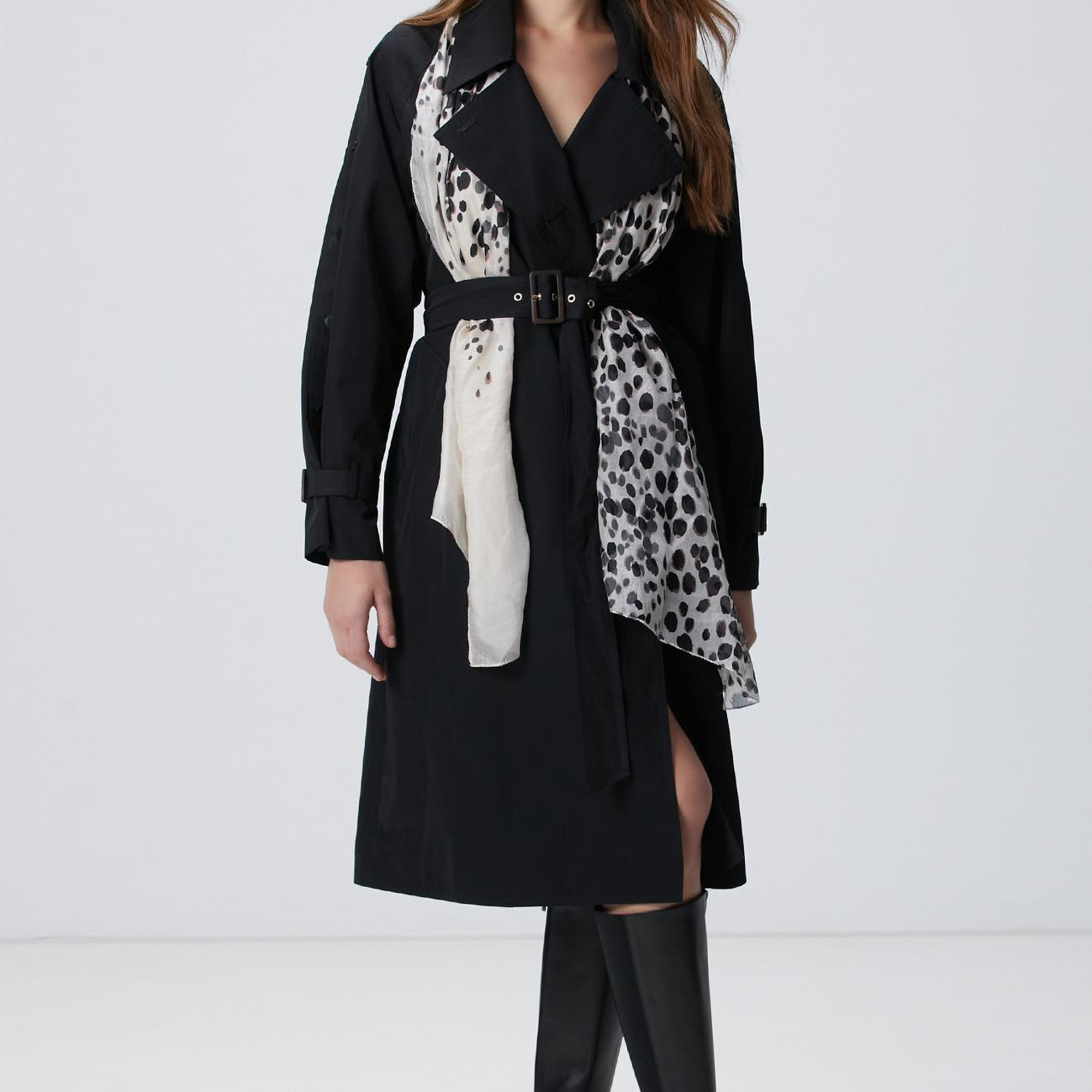 Network Kadın Siyah Düğmeli Trençkot