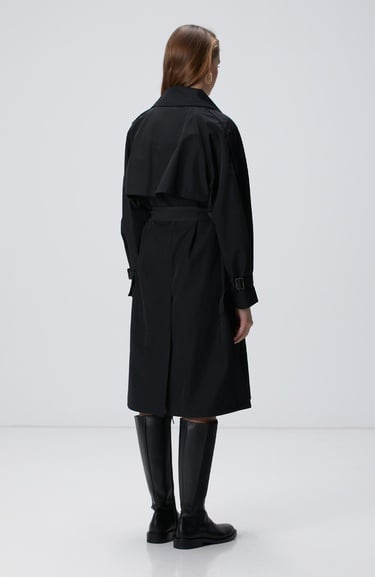  Network Kadın Siyah Trench Coat