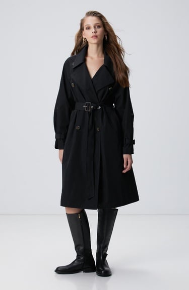  Network Kadın Siyah Trench Coat