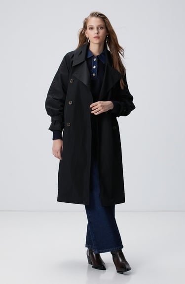  Network Kadın Siyah Trench Coat