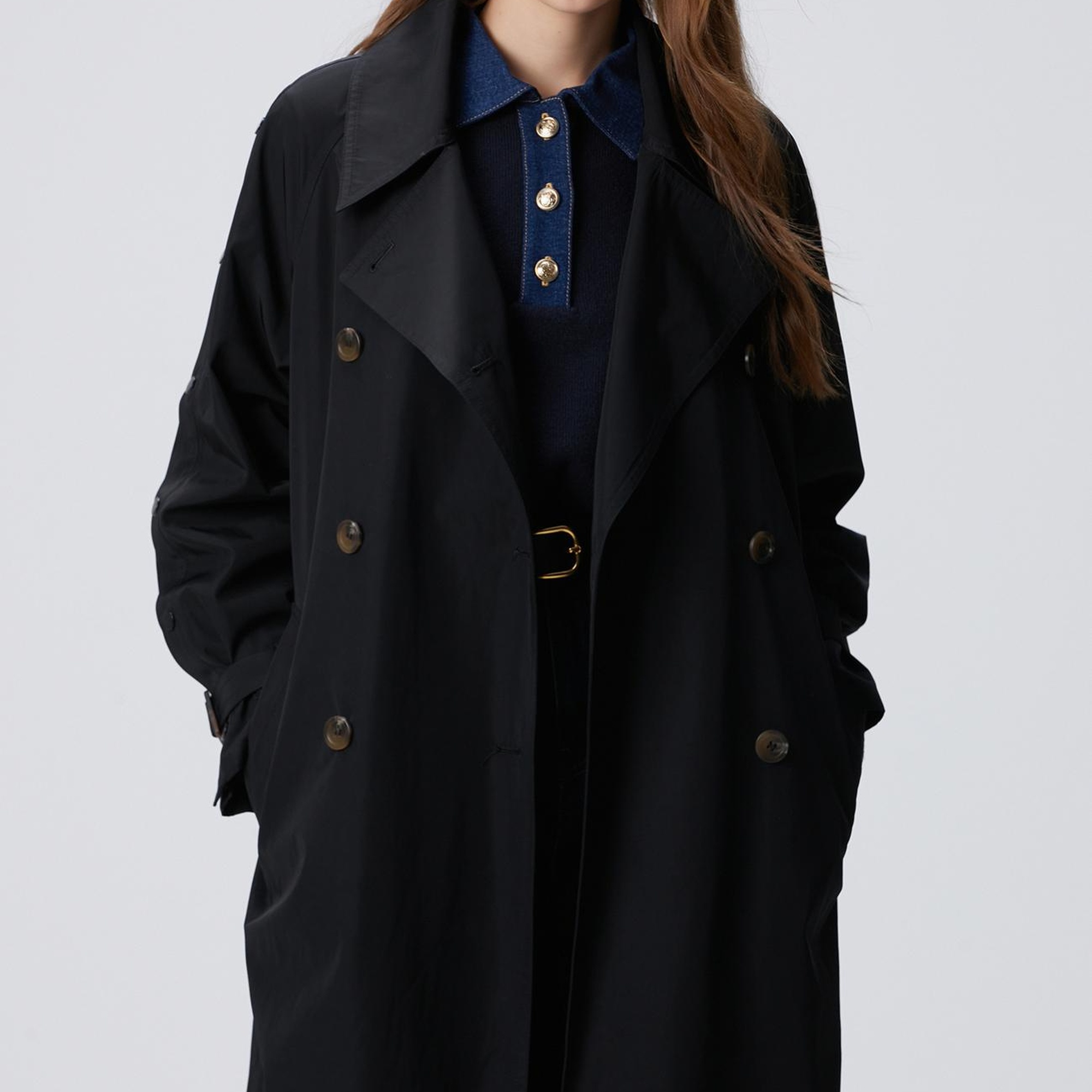 Network Kadın Siyah Düğmeli Trençkot