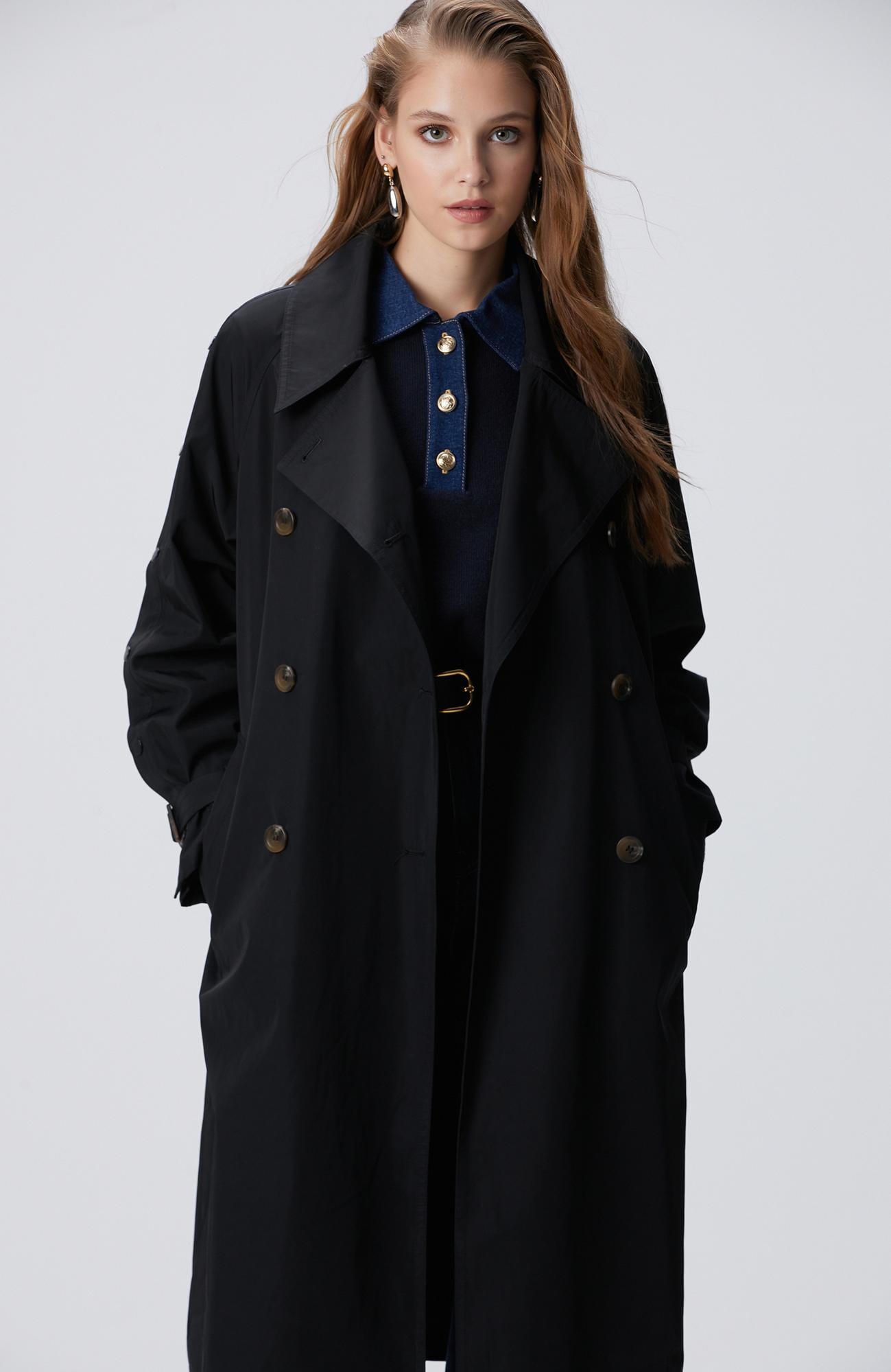  Network Kadın Siyah Trench Coat