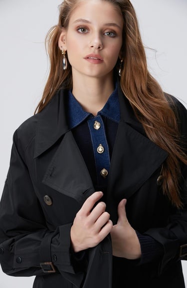  Network Kadın Siyah Trench Coat