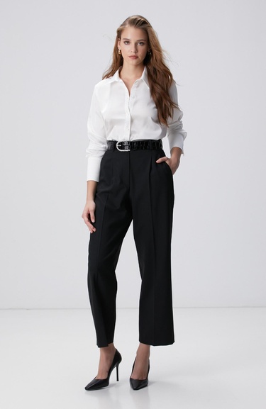  Network Kadın Kırık Beyaz Geniş Manşetli Saten Gömlek