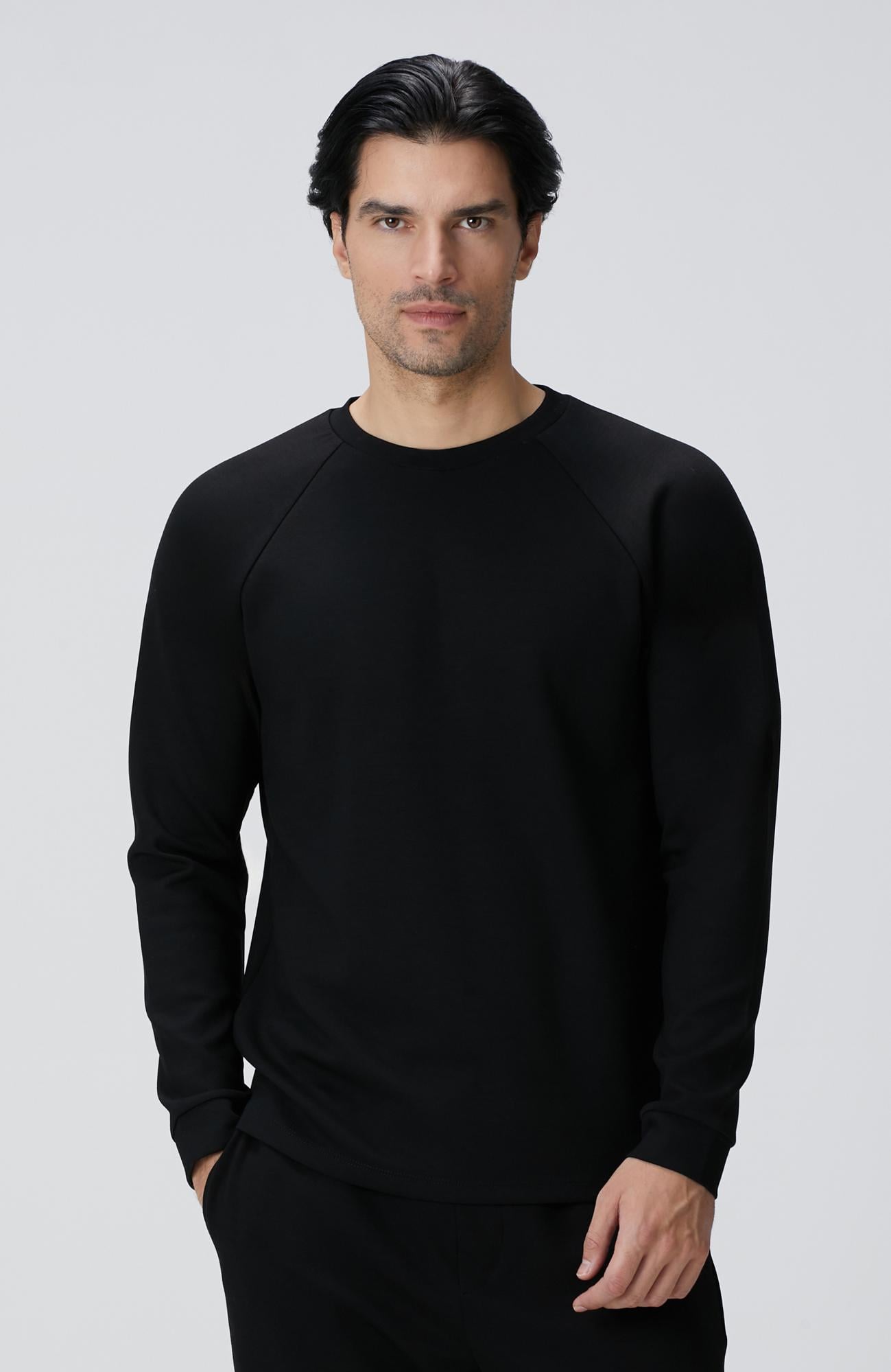  Network Erkek Siyah Bisiklet Yaka Basic Sweatshirt